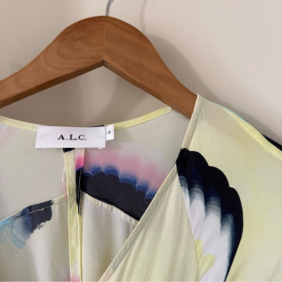 A.L.C. Enzo Printed Flounce Wrap Mini Dress Silk 6 - Picture 10 of 12